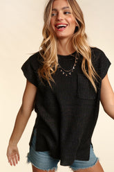 Haptics Women's Pocketed Round Neck Cap Sleeve Knit Top - Versatile Spring & Summer Essential